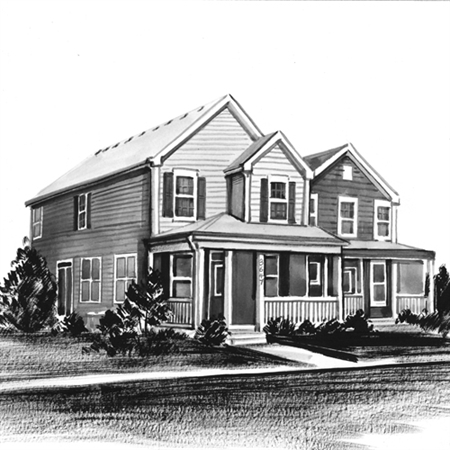 Hand Painted Ink Rendering of A Single House,by myDaVinci - myDaVinci